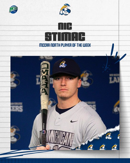 Baseball's Stimac Named MCCAA North Player of the Week